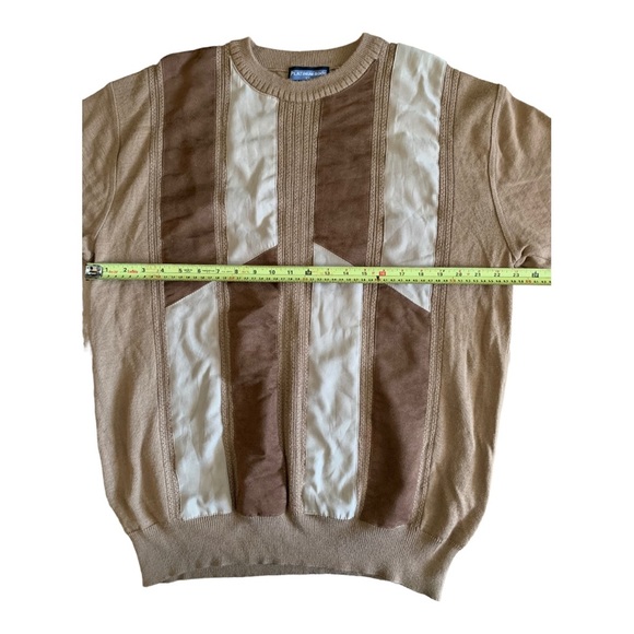 Vintage Platinum Mode Men’s Striped Faux Suede Patchwork Sweater XXL - Picture 5 of 8